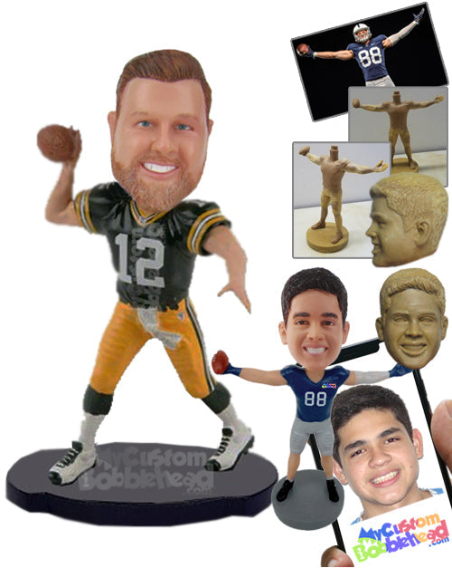 Strong Male Football Player Throwing the Ball to His Teammate Personalized Bobblehead