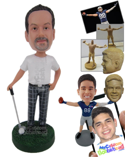 Professional Golfer Guy with His Golf Stick and Ball Personalized Bobblehead