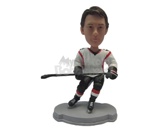 Male Ice Hockey Player Skating After the Ball Personalized Bobblehead