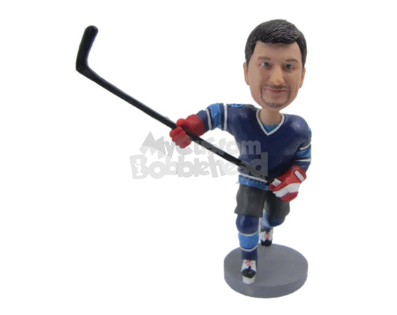 Ice Hockey Star Dude Skating to Win the Ball Back Personalized Bobblehead