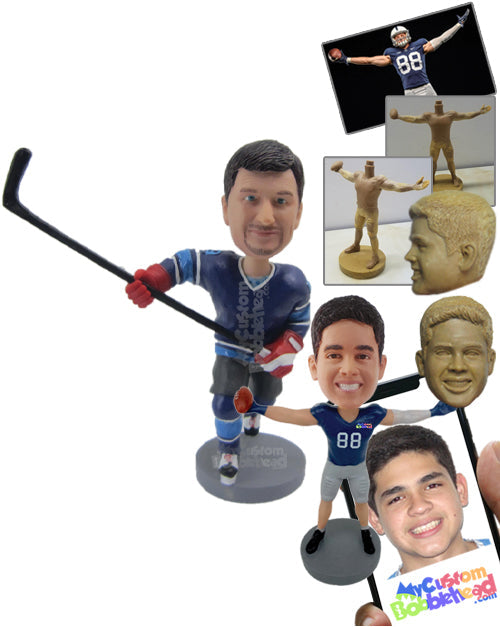 Ice Hockey Star Dude Skating to Win the Ball Back Personalized Bobblehead