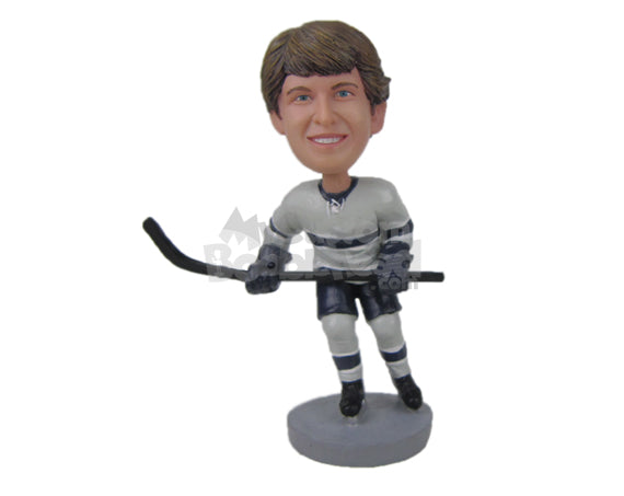 Custom Bobblehead Attractive Ice Hockey Dude With His Hockey Sticks In Hand - Sports & Hobbies Ice & Field Hockey Personalized Bobblehead & Cake Topper