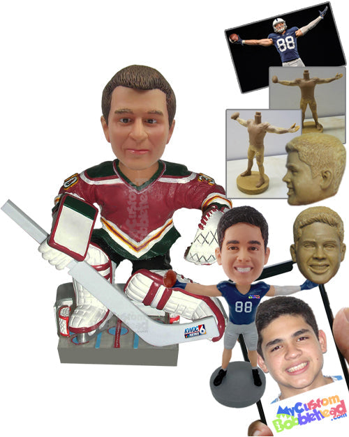 Sexy Ice Hockey Goalie Leaving No Gap through to His Goal Personalized Bobblehead