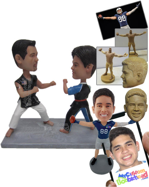 Martial Art Dad and Son Duo Ready for a Fight Personalized Bobblehead