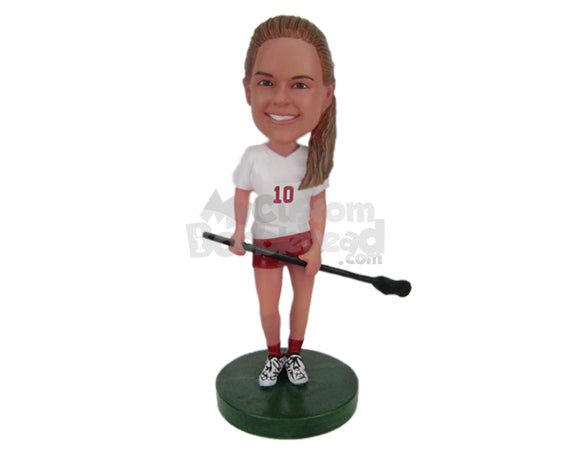 Female Field Hockey Player Posing with Her Stick Personalized Bobblehead