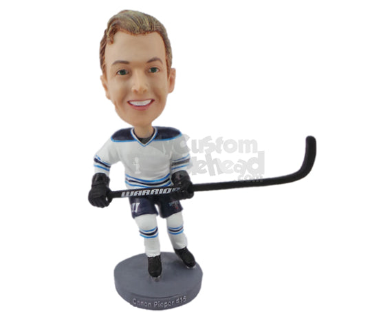 Custom Bobblehead Male Ice Hockey Player In Fancy Uniform Ready To Score - Sports & Hobbies Ice & Field Hockey Personalized Bobblehead & Cake Topper