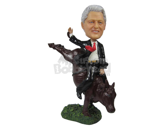 Custom Bobblehead Bull Rider Giving It To The Bull - Sports & Hobbies Animal Riding Personalized Bobblehead & Cake Topper