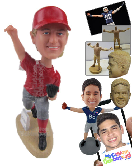 Male Baseball Pitcher in His Follow Through After Pitching the Ball Personalized Bobblehead