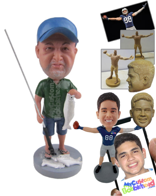 Lucky Fisherman Catching Lots Of Fish Personalized Bobblehead