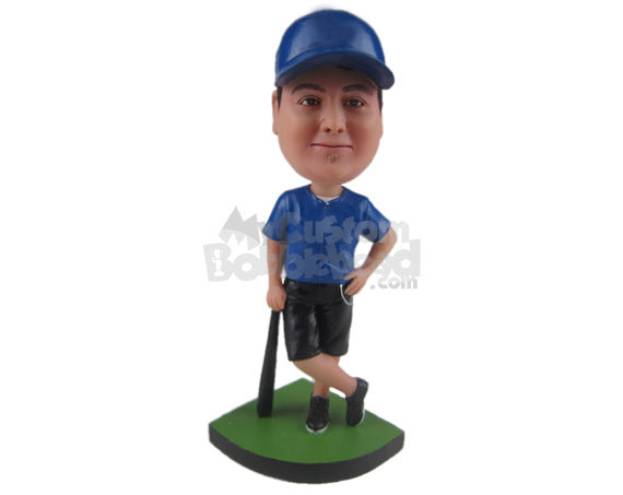 Custom Bobblehead Male Baseball Player Holding A Bat And Standing Cross Legged - Sports & Hobbies Baseball & Softball Personalized Bobblehead & Cake Topper