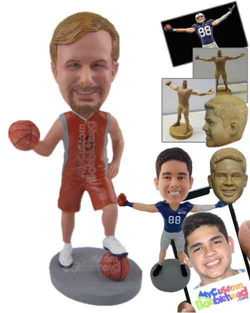 Basketball Player with Ball Under Foot Personalized Bobblehead