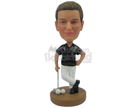 Custom Bobblehead Golfer In Stylish Casual Outfit Posing With Golfing Gear - Sports & Hobbies Golfing Personalized Bobblehead & Cake Topper