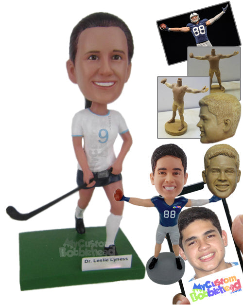 Female Field Hockey Player Running with Hockey Stick Personalized Bobblehead