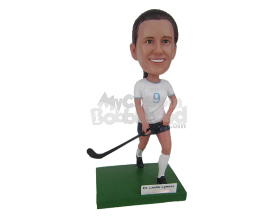 Female Field Hockey Player Running with Hockey Stick Personalized Bobblehead