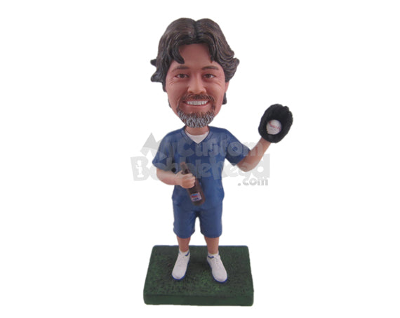 Custom Bobblehead Male Baseball Player Catches The Ball With His Gloves - Sports & Hobbies Baseball & Softball Personalized Bobblehead & Cake Topper