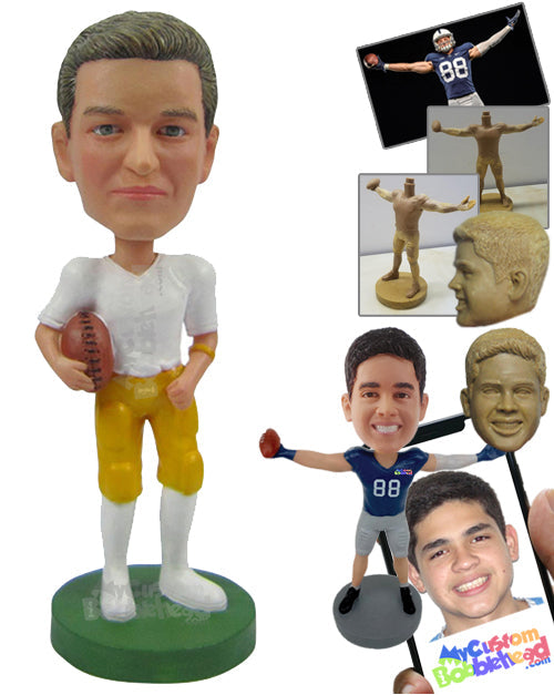 Attractive Football Player about to Run with the Ball in Hand Personalized Bobblehead