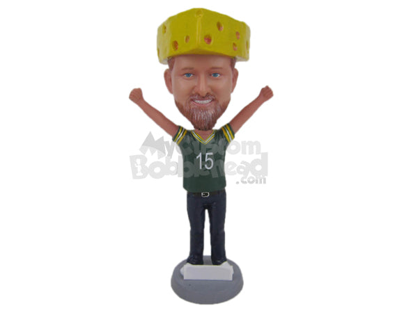 Custom Bobblehead Cool Football Fan With Hands In The Air In Delight - Sports & Hobbies Yoga & Relaxation Personalized Bobblehead & Cake Topper