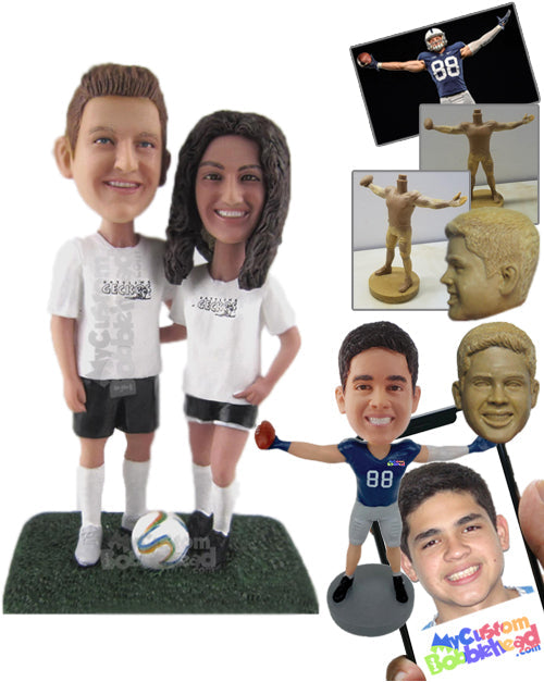 Soccer Player Couple Posing for Pictures Personalized Bobblehead