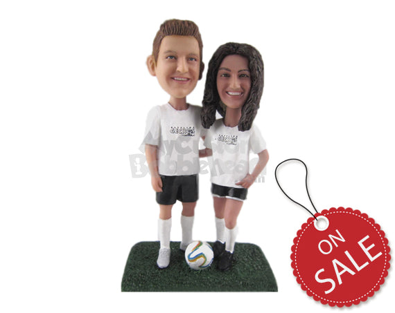 Custom Bobblehead Soccer Player Couple Posing For Pictures - Sports & Hobbies Soccer Personalized Bobblehead & Cake Topper