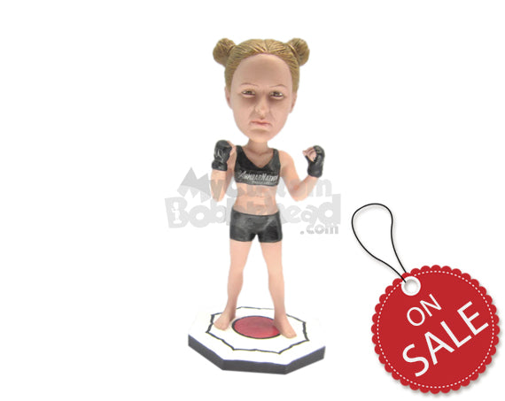 Custom Bobblehead Strong Female Mma Fighter Ready For The Fight - Sports & Hobbies Boxing & Martial Arts Personalized Bobblehead & Cake Topper