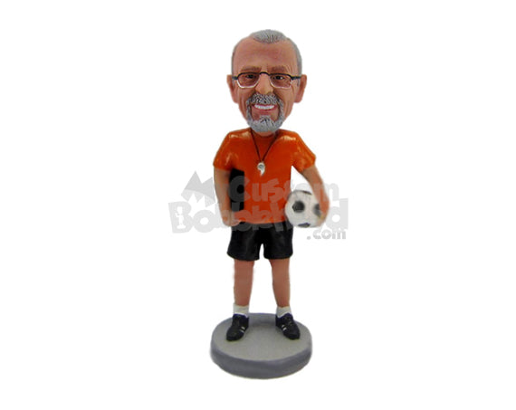 Custom Bobblehead Knowledgeable Soccer Coach Preparing The Team For Victory - Sports & Hobbies Coaching & Refereeing Personalized Bobblehead & Cake Topper