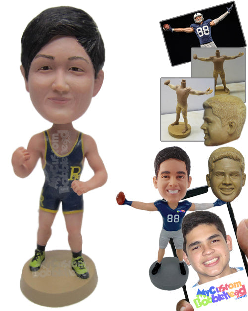 Male Wrestler in Full Wrestling Gear Ready for a Fight Personalized Bobblehead