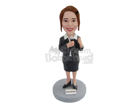 Custom Bobblehead Cute Female Wearing Formal Attire Singing A Song - Sports & Hobbies Miscellaneous Hobbies Personalized Bobblehead & Cake Topper