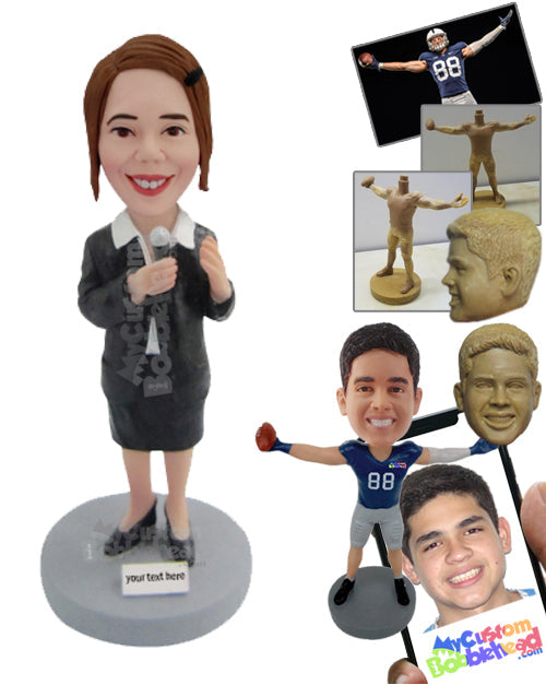 Cute Female Wearing Formal Attire Singing a Song Personalized Bobblehead