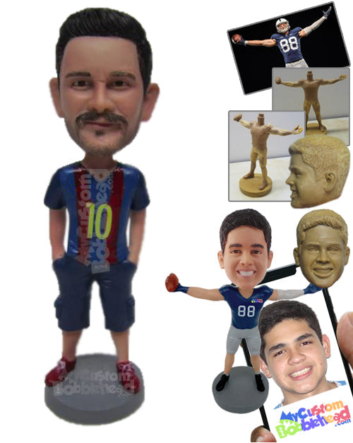 Soccer Fan Wearing Soccer Jersey and Shorts Personalized Bobblehead