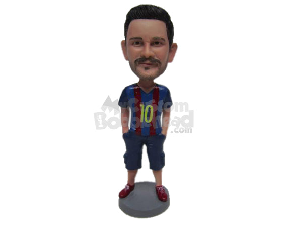 Soccer Fan Wearing Soccer Jersey and Shorts Personalized Bobblehead