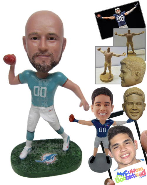 Male Football Player Throwing the Ball to His Teammates Personalized Bobblehead