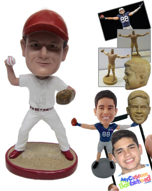 Male Baseball Pitcher Ready with the Ball in Hand Personalized Bobblehead