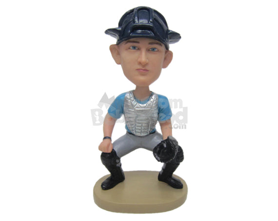 Custom Bobblehead Male Baseball Catcher Ready To Catch The Ball That Comes His Way - Sports & Hobbies Baseball & Softball Personalized Bobblehead & Cake Topper