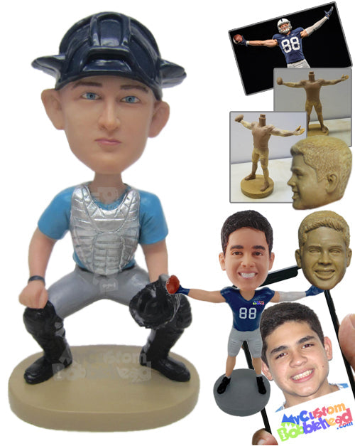 Male Baseball Catcher Ready to Catch the Ball That Comes His Way Personalized Bobblehead