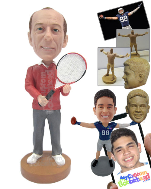 Tennis Player Ready for Match Personalized Bobblehead