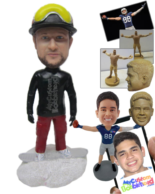 Cool Dude Snowboarder Posing with Board Under Feet Personalized Bobblehead