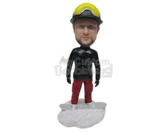 Cool Dude Snowboarder Posing with Board Under Feet Personalized Bobblehead