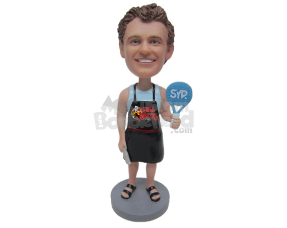 Custom Bobblehead Male Bbq Aficionado Holding A Paddle Racquet - Sports & Hobbies Miscellaneous Hobbies Personalized Bobblehead & Cake Topper