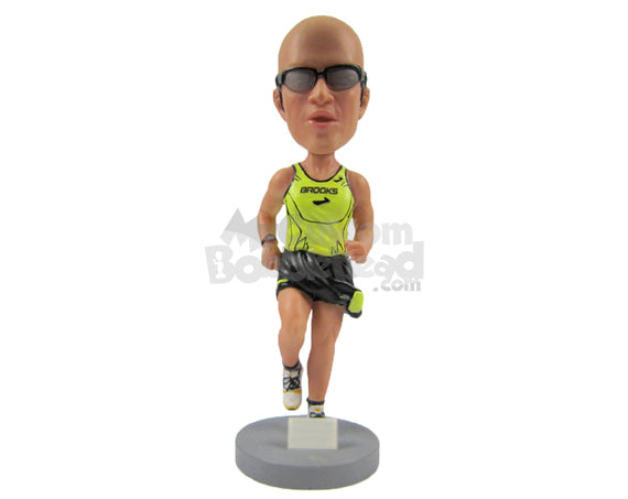 Custom Bobblehead Male Marathon Athlete Running With All Force - Sports & Hobbies Running Personalized Bobblehead & Cake Topper