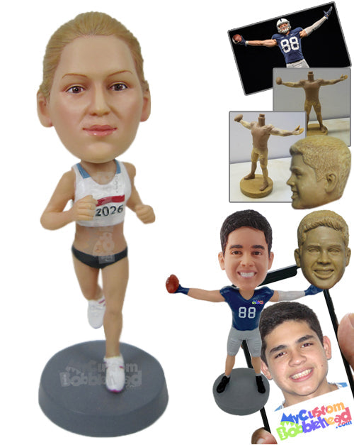 Female Marathon Runner Running to Take the Lead Personalized Bobblehead