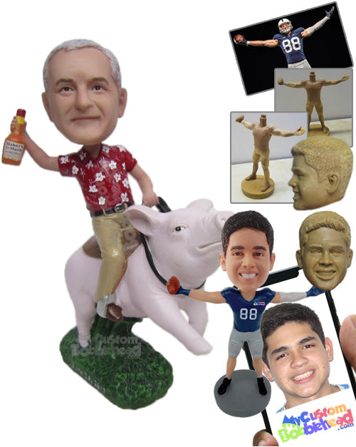 Cool Dude in Casual Attire Riding A Pig Personalized Bobblehead