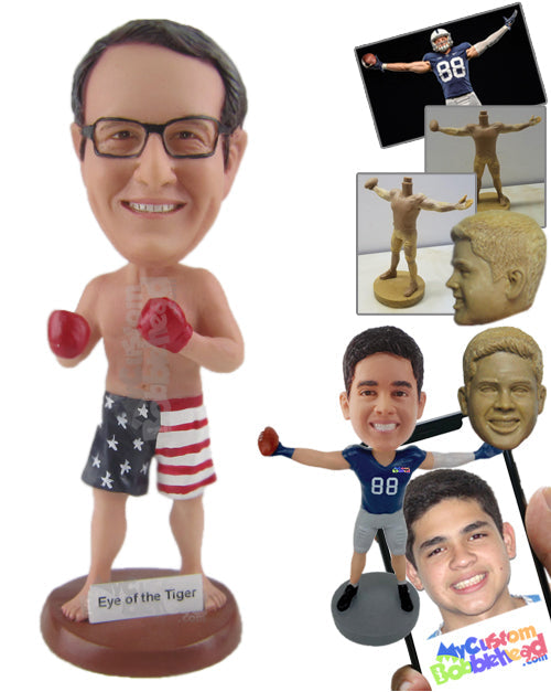 Boxing Enthusiast in Shorts, Excited for the Ring Personalized Bobblehead