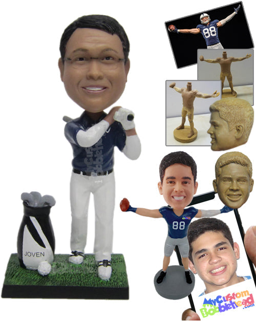 Cool Golfer in Long-Sleeves Making a Good Connection with His Swing Personalized Bobblehead