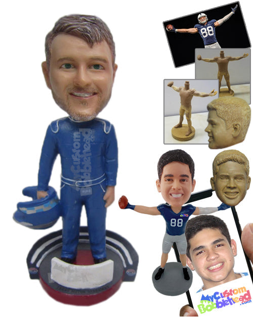 Stylish Car Racer Eager for the Race to Start Personalized Bobblehead