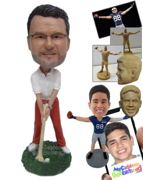 Male Orthopedic Doctor Golfer Hitting the Ball with a Femur Bone Personalized Bobblehead