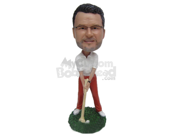 Male Orthopedic Doctor Golfer Hitting the Ball with a Femur Bone Personalized Bobblehead