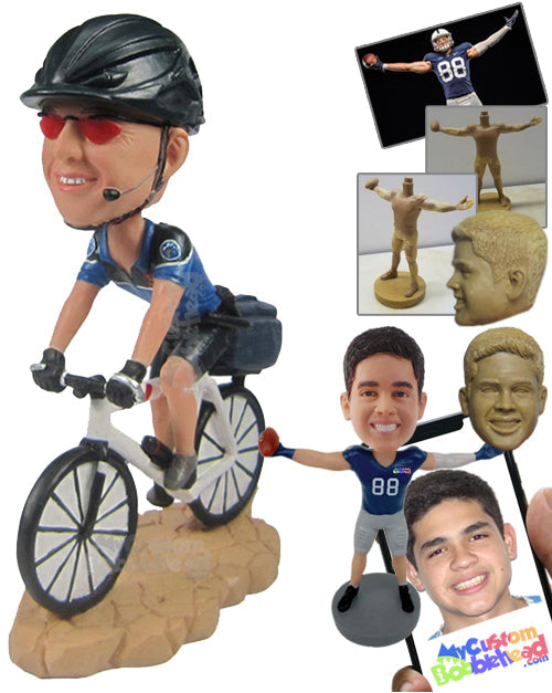 Male Cyclist in Cycling Outfit Racing with his Bicycle Personalized Bobblehead