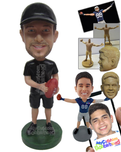 Stylish Football Fan Holding the Ball Personalized Bobblehead