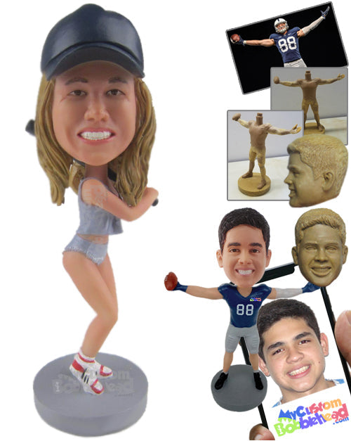 Sexy Girl Baseball Batter Ready to Hit the Ball Personalized Bobblehead