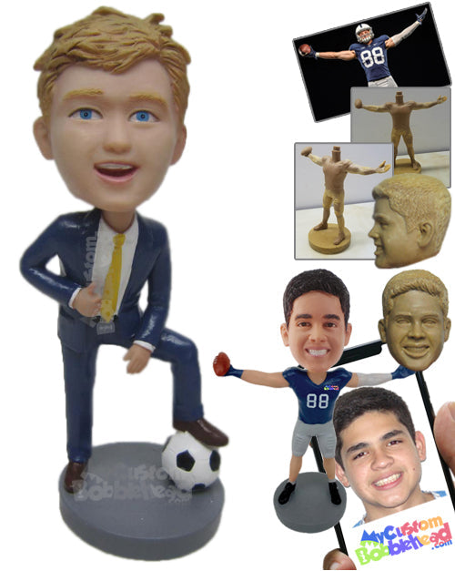 Young Executive Soccer Fan with Ball Personalized Bobblehead